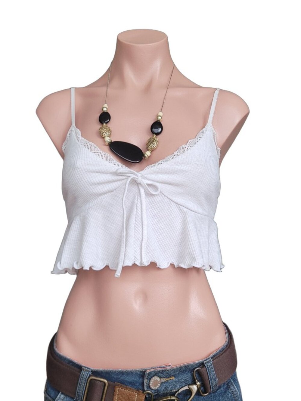 GARAGE White Lace Tank Cropped Top (XS)